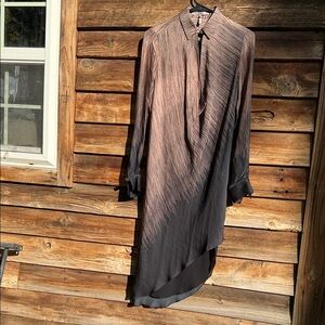 Halston Heritage silk asymmetric fully lined Striped Brown Black Dress formal